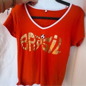 Orange Brazil T-Shirt with Gold Lettering